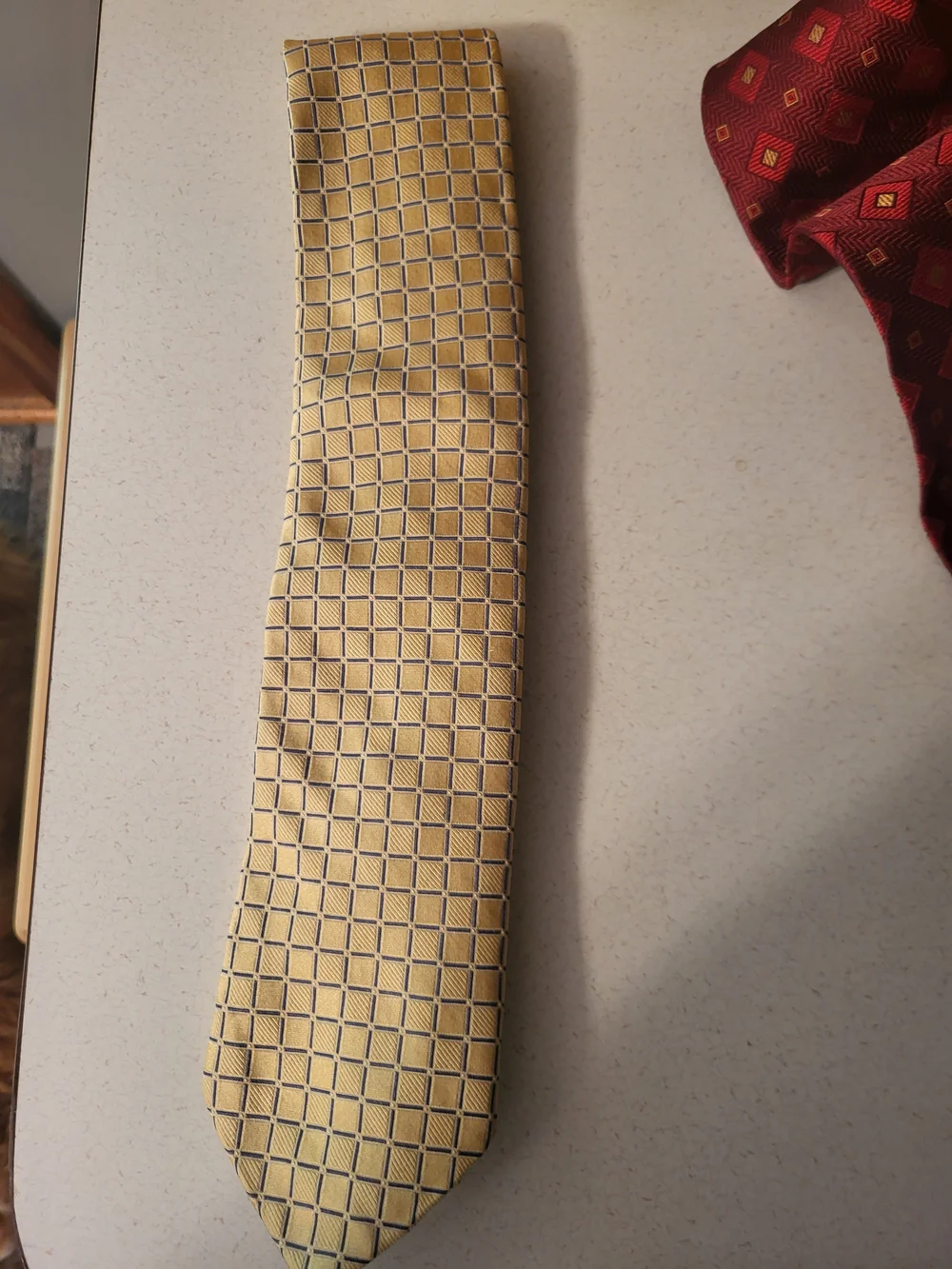 Nautica Yellow Grid Pattern Silk Tie
